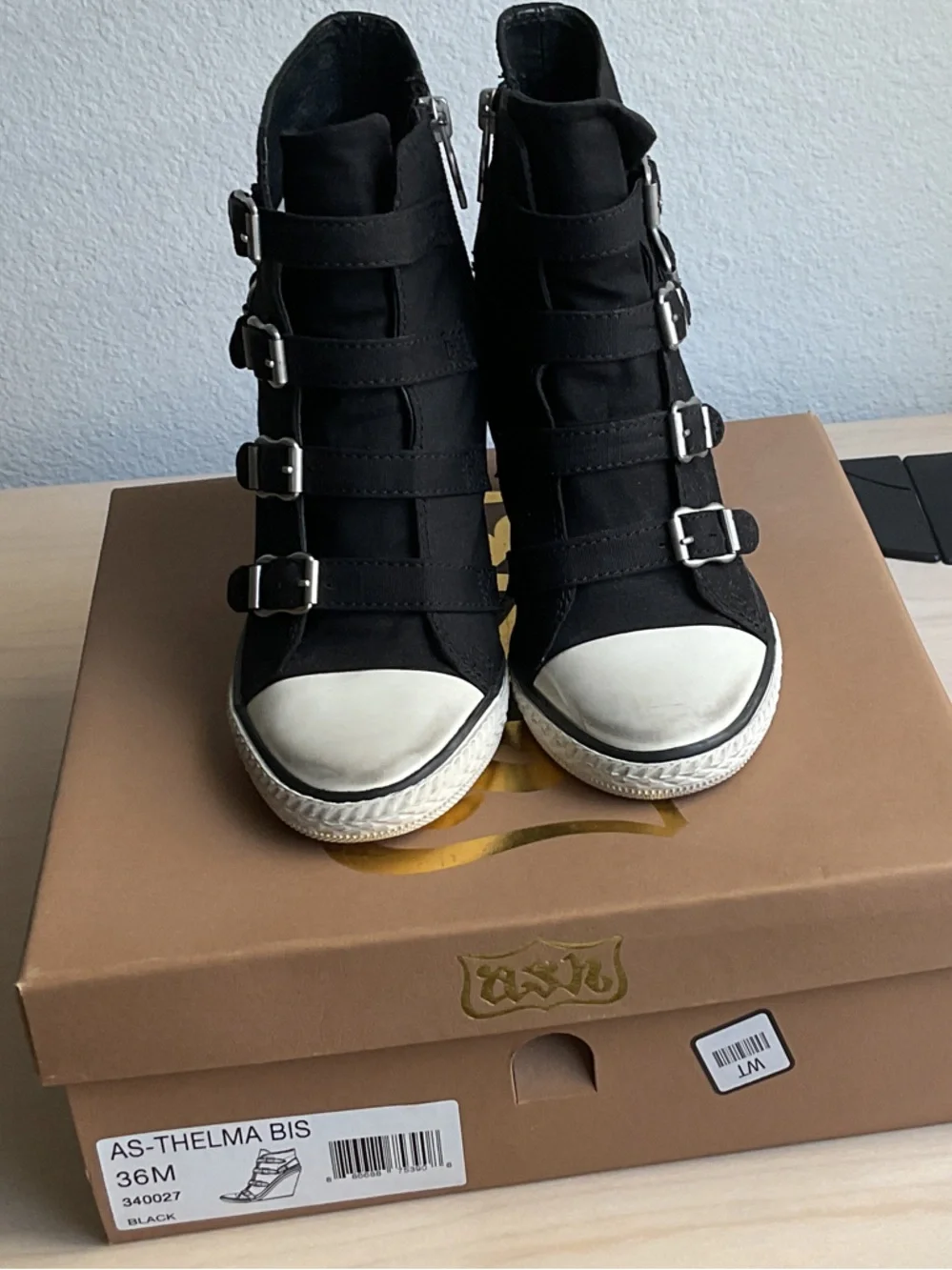 Black Suede Wedge Sneaker Boots - Stylish Buckle Design - Picture 4 of 8